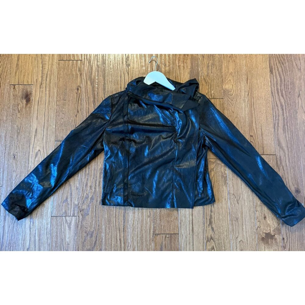 INC international concepts faux leather sheen asymmetrical jacket M - Picture 6 of 8
